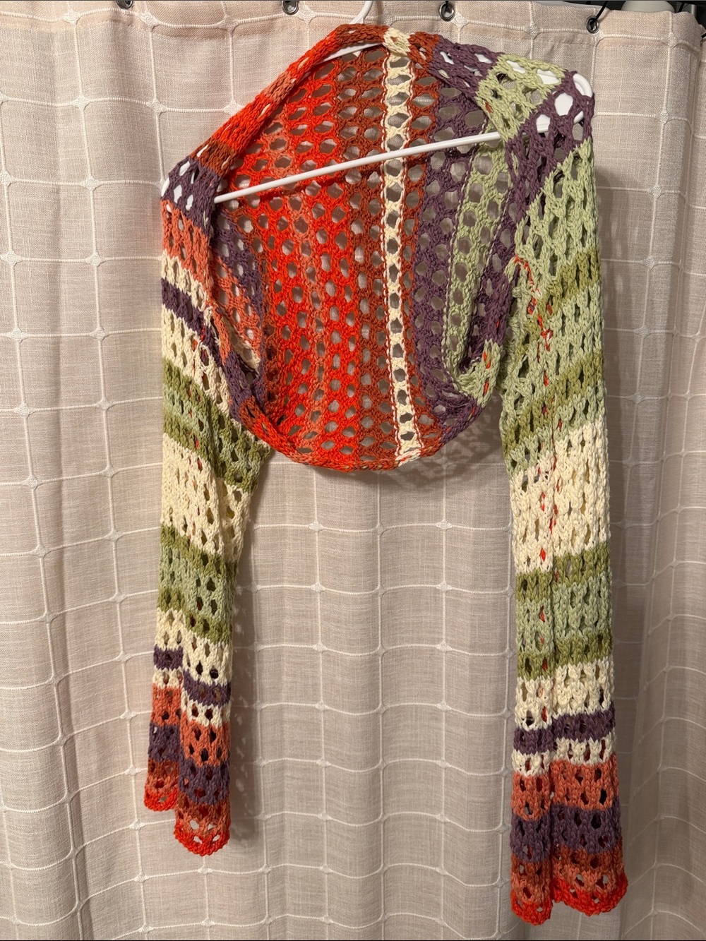 Festival Crochet Open-Knit Multicolor Women's Sweater Shrug medium